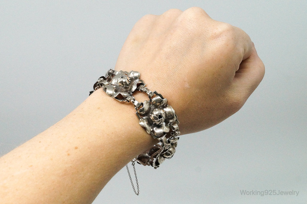 RARE 1940s Designer HOBE Flower Panels Sterling Silver Bracelet | Jewelry > Bracelets | Wiccan Center