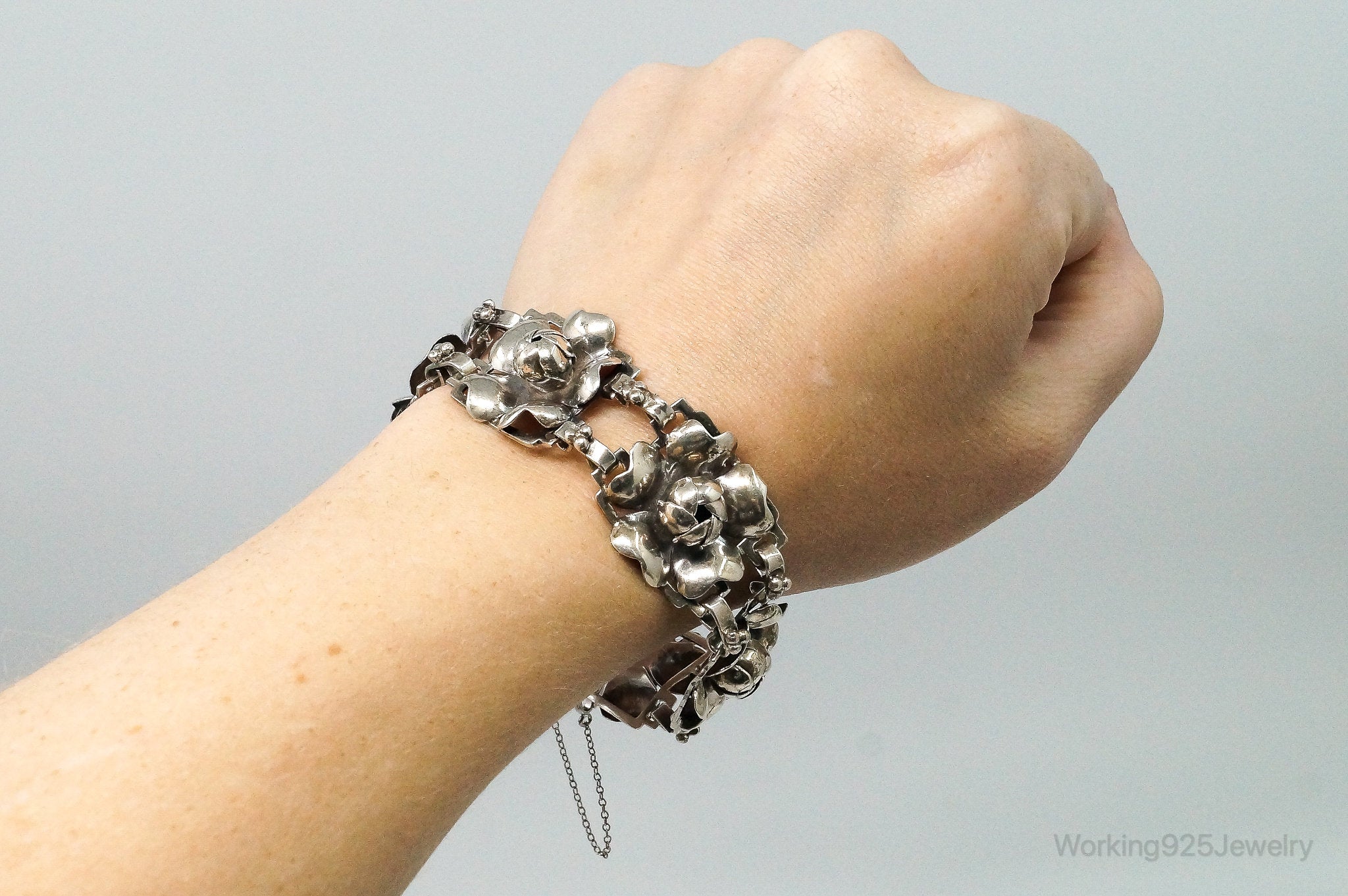 RARE 1940s Designer HOBE Flower Panels Sterling Silver Bracelet | Jewelry > Bracelets | Wiccan Center