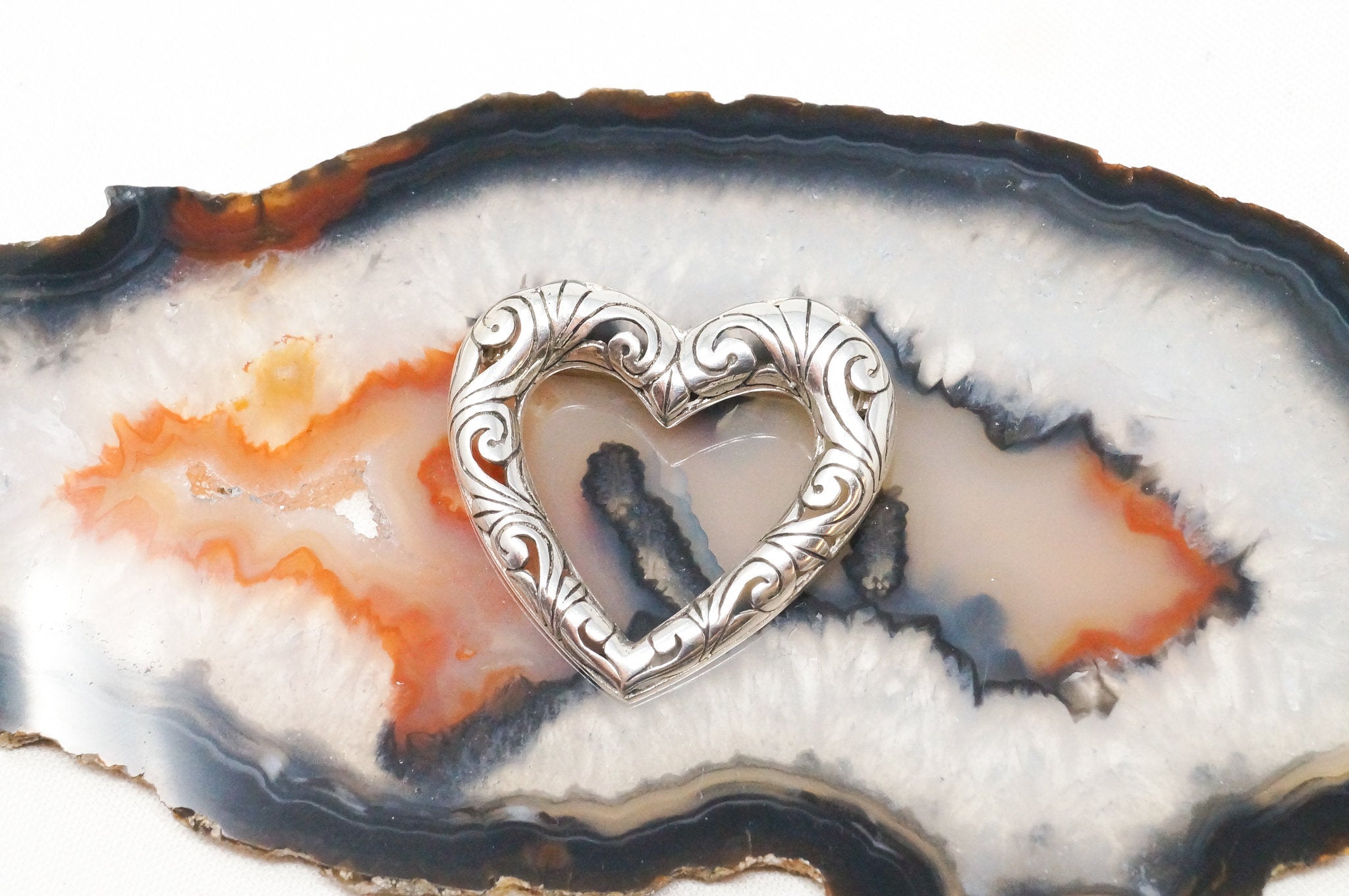 Vintage Open Heart Art Deco Swirl Sterling Silver Brooch Pin | Jewelry > Necklaces > Pendants | Wiccan Center
