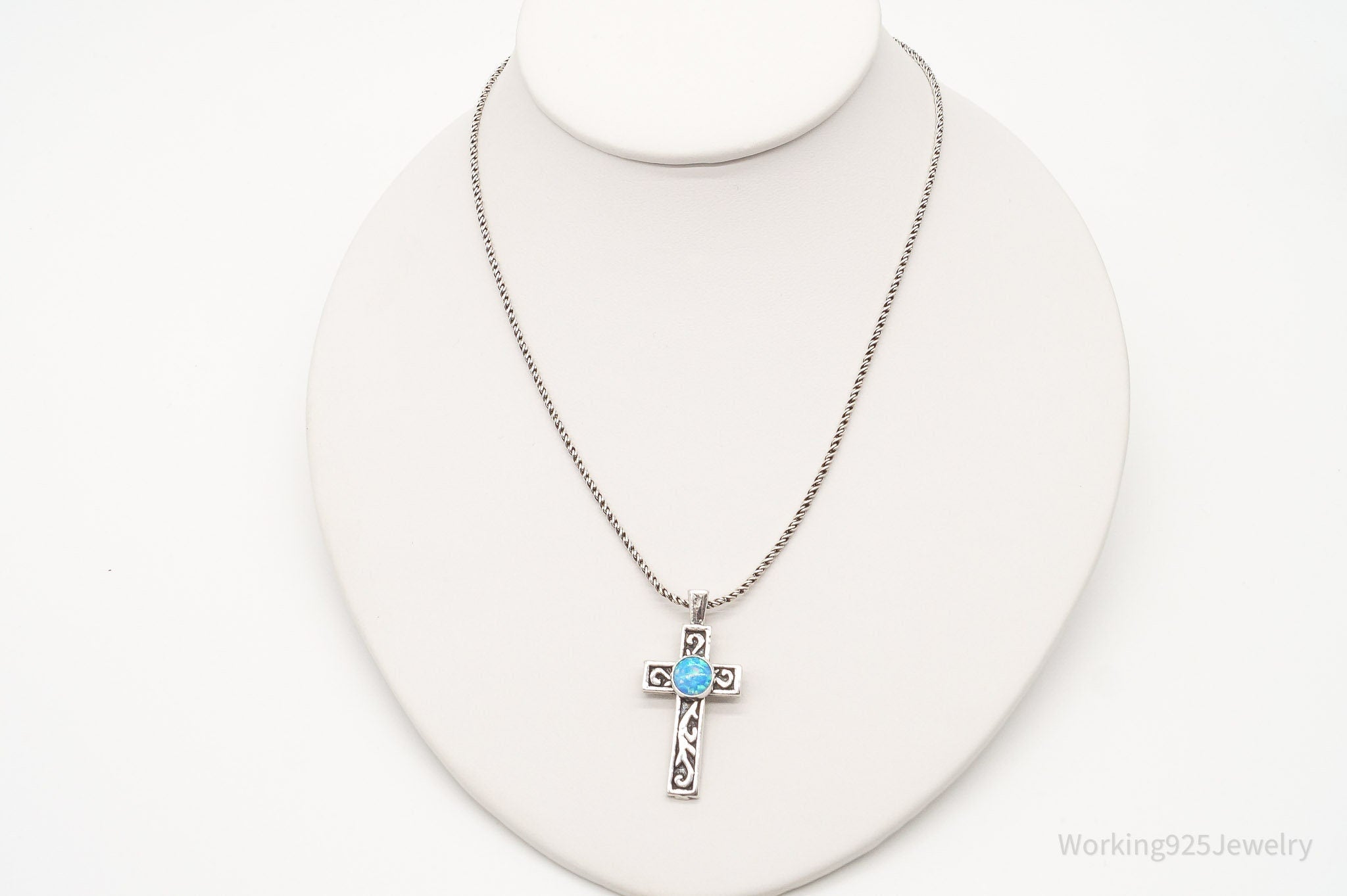 Vintage Blue Opal Sterling Silver Cross Necklace | Jewelry > Necklaces > Pendants | Wiccan Center