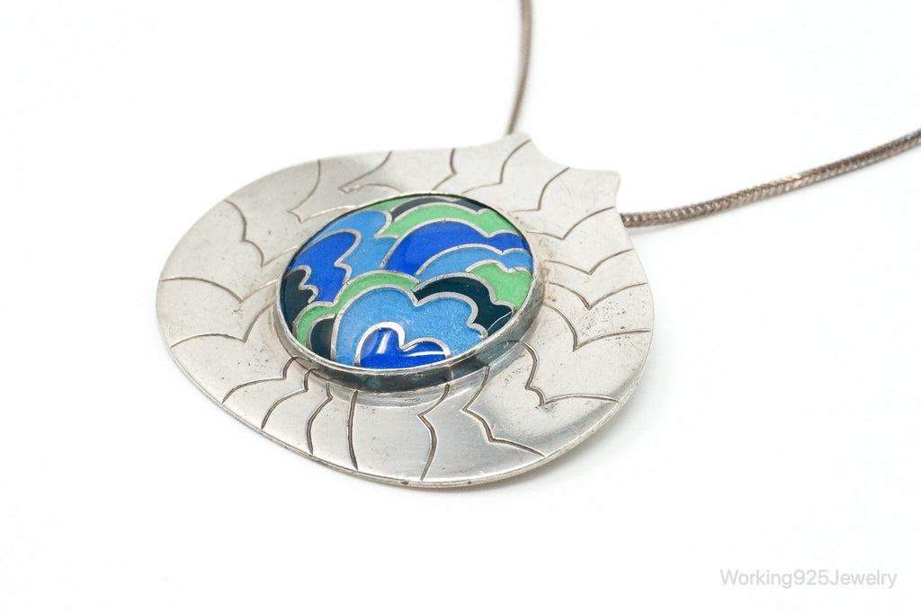 RARE Vintage 1970s Modernist Caren Sterling Silver Enamel Necklace | Jewelry > Necklaces > Pendants | Wiccan Center