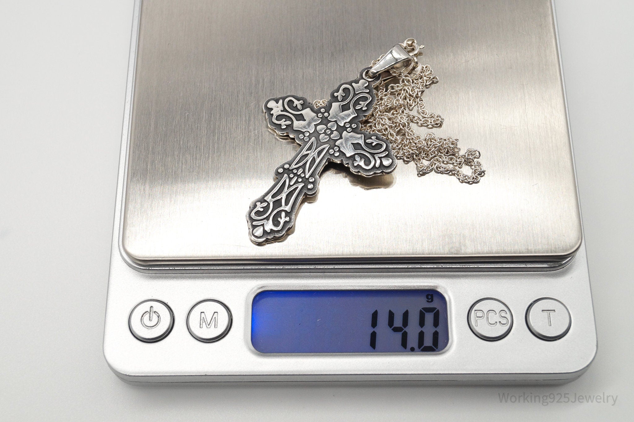 Vintage Large Mexico Artisan CII Cross Sterling Silver Necklace | Jewelry > Necklaces > Pendants | Wiccan Center