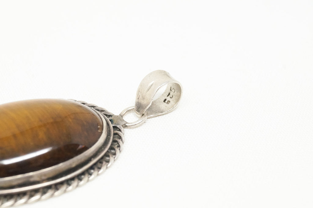 Vintage Large Southwestern Tigers Eye Sterling Silver Necklace Pendant | Jewelry > Necklaces > Pendants | Wiccan Center