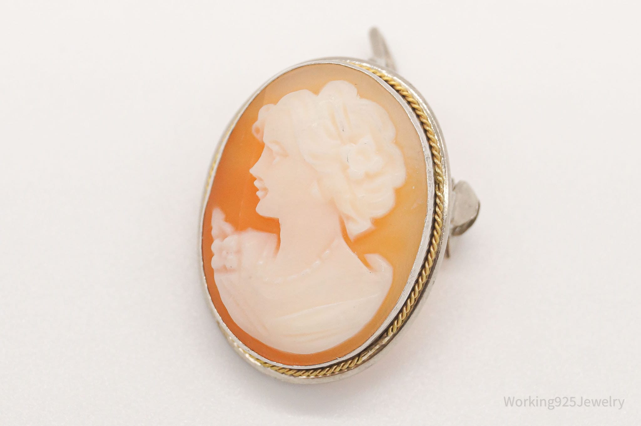Antique Carved Shell Lady Cameo Brass Silver Pendant Pin | Jewelry > Necklaces > Pendants | Wiccan Center