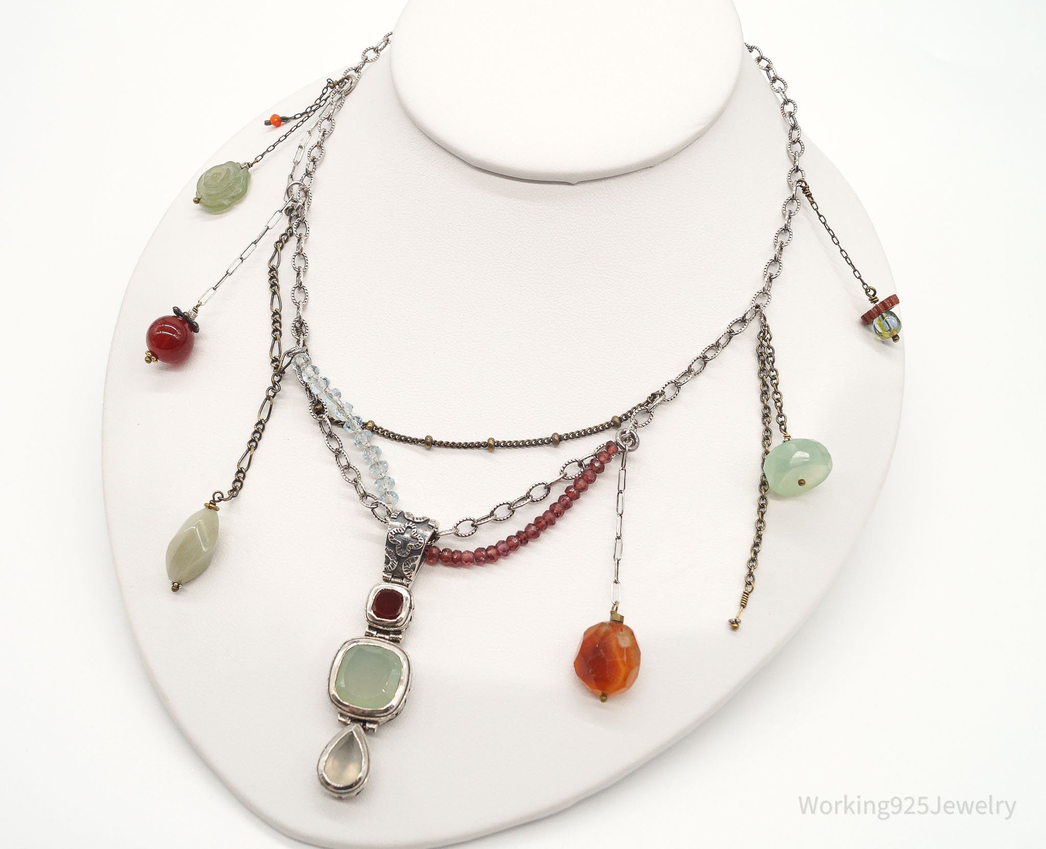 Vintage Multi Gemstone Bead Sterling Silver Necklace | Jewelry > Necklaces > Pendants | Wiccan Center