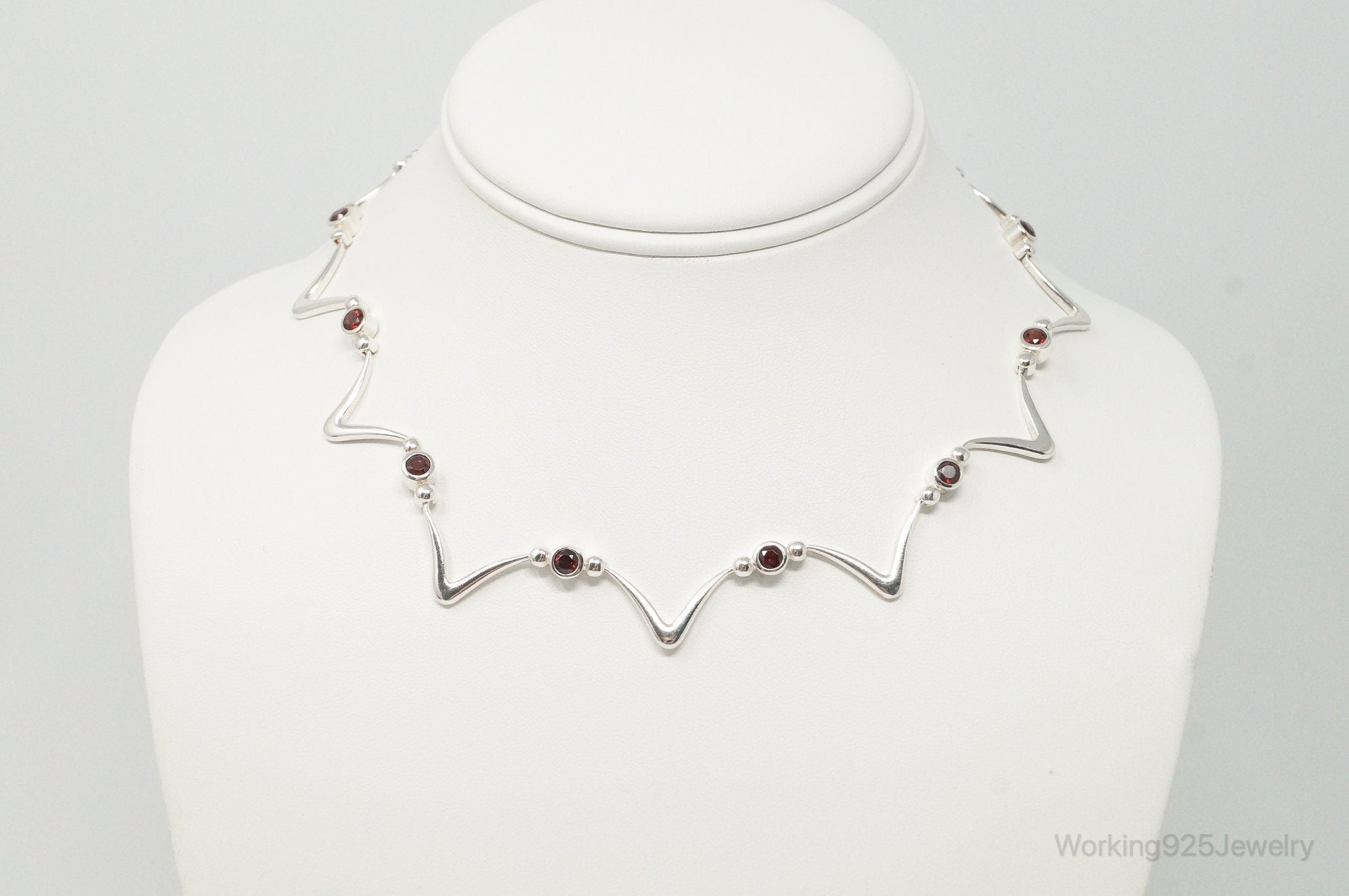 Vintage Modernist Style Garnet Sterling Silver Necklace | Jewelry > Necklaces > Pendants | Wiccan Center
