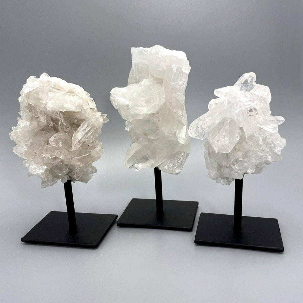 Crystal Quartz Cluster on Metal Stand