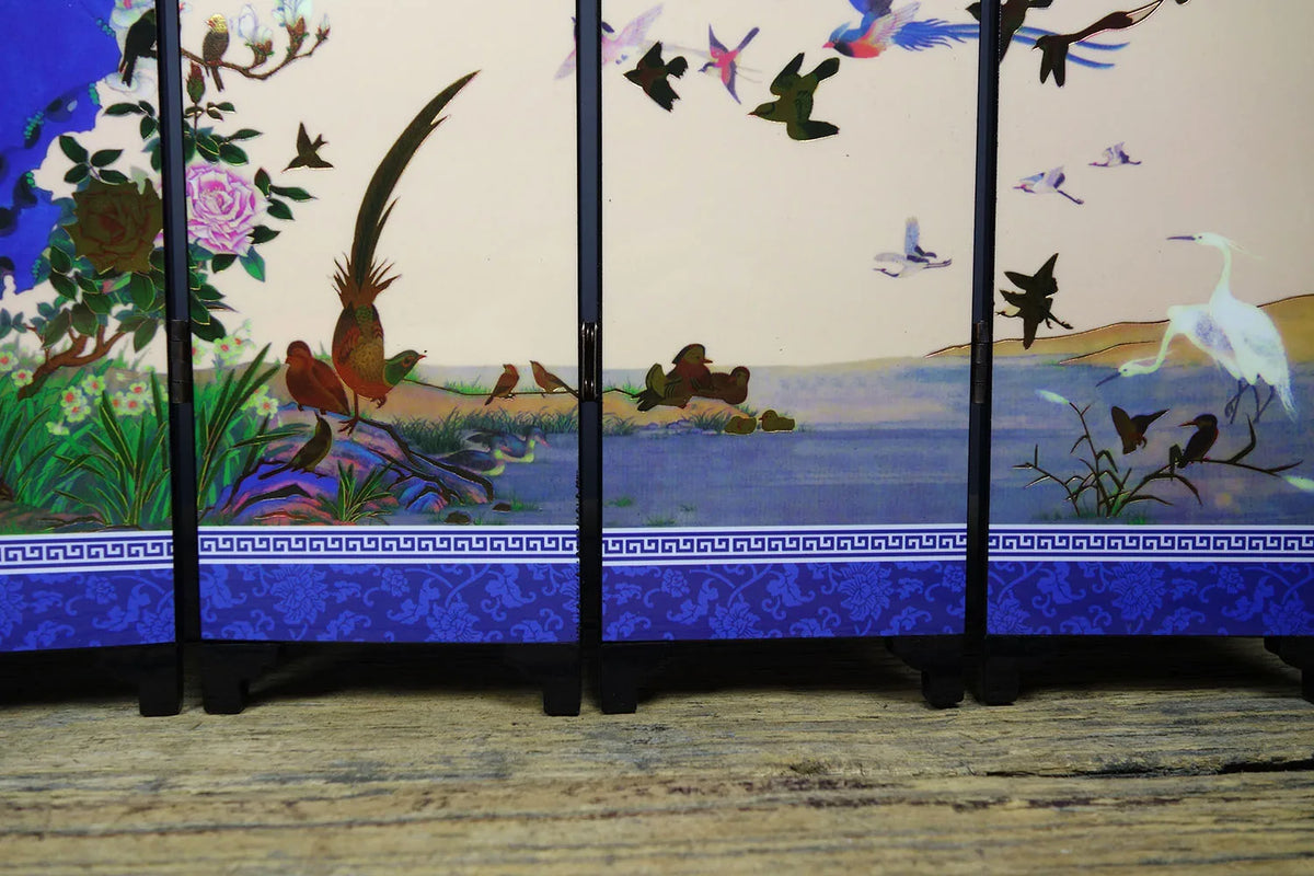 Chinese Lacquerware Six-Panel Tabletop Screen – "Hundred Birds Worship the Phoenix" | Accents > Room Divider Screens | Wiccan Center