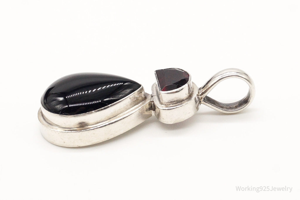 Large Vintage Black Onyx Garnet Sterling Silver Pendant | Jewelry > Necklaces > Pendants | Wiccan Center