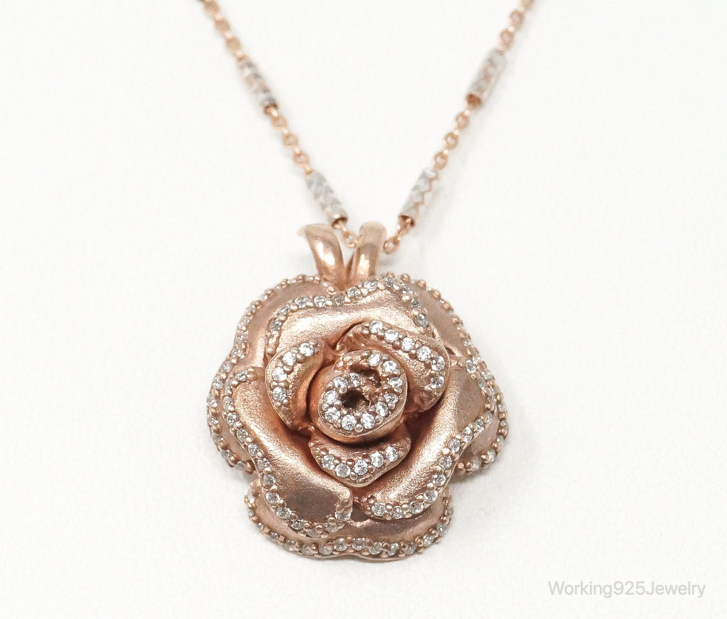 Vintage Cubic Zirconia Rose Gold Vermeil Sterling Silver Flower Necklace | Jewelry > Necklaces > Pendants | Wiccan Center