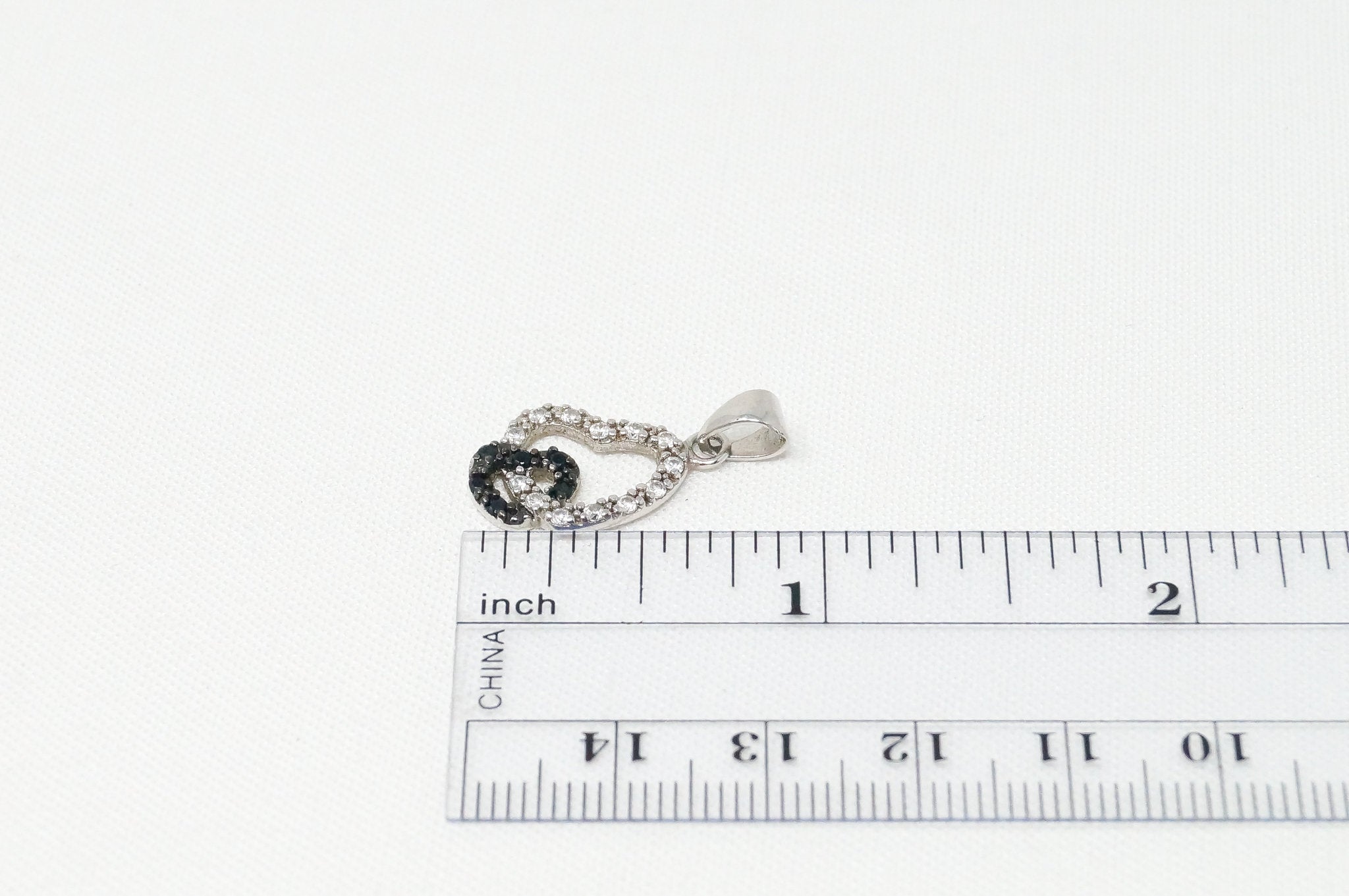 Vintage Open Heart CZ Black Onyx Accented Sterling Silver Necklace Pendant | Jewelry > Necklaces > Pendants | Wiccan Center