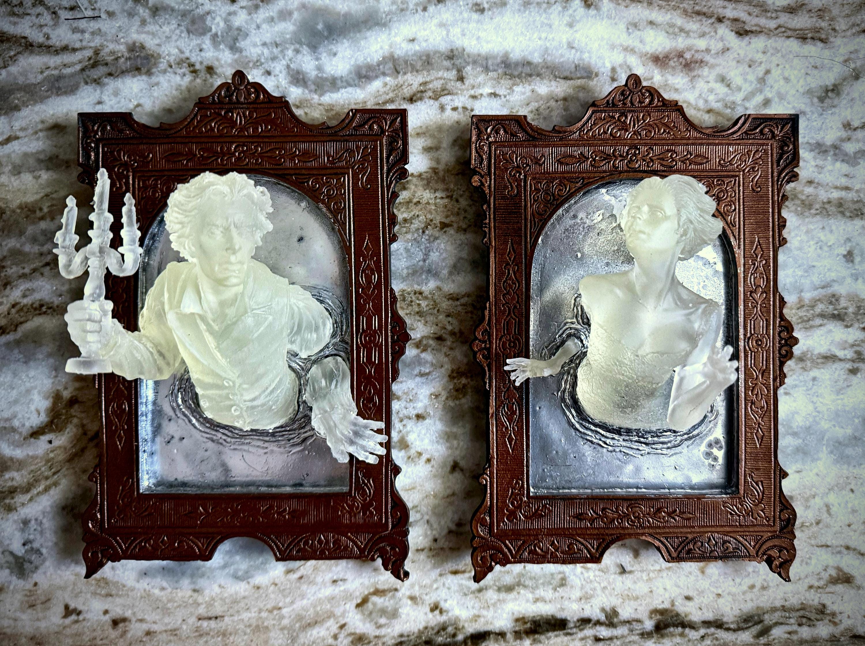 Gentleman Ghost in the Mirror Wall Plaque, Glow in the Dark Resin | Victorian Gothic Haunted Wall Art | for Halloween and Spooky Home Decor