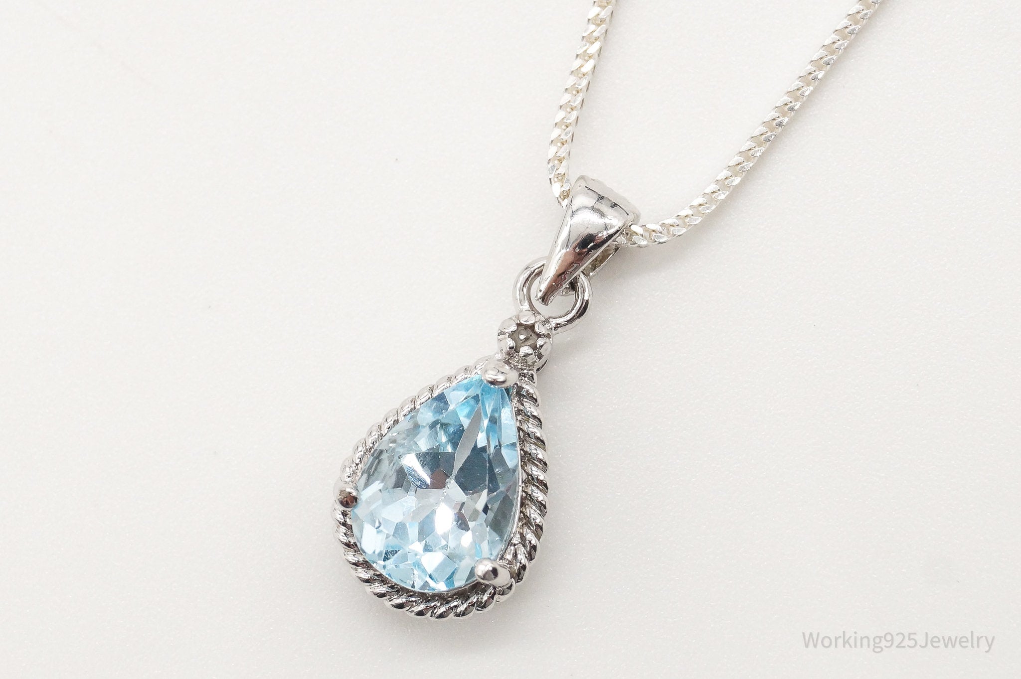Vintage Designer DBJ Blue Topaz Diamond Sterling Silver Adjustable Necklace | Jewelry > Necklaces > Pendants | Wiccan Center