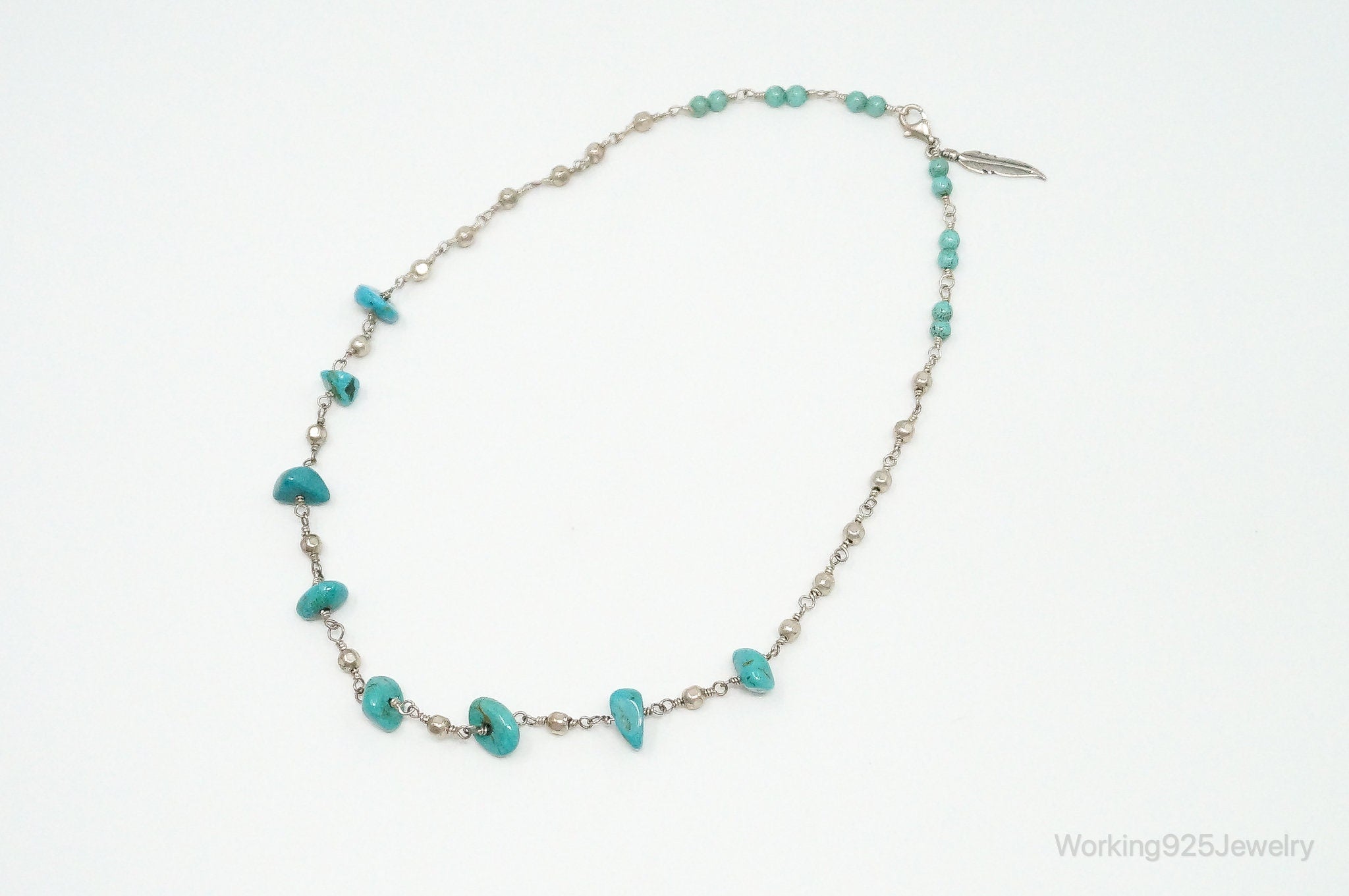 Vintage Native American Turquoise Sterling Silver Bead Necklace | Jewelry > Necklaces > Pendants | Wiccan Center