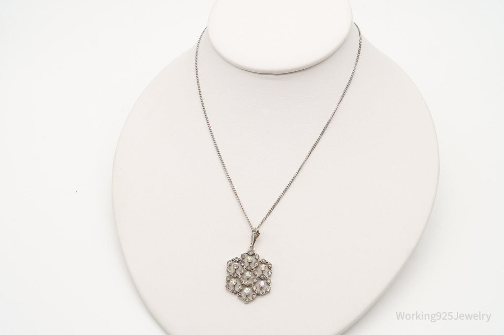 Antique Vintage Faux Diamonds Snowflake Sterling Silver Necklace | Jewelry > Necklaces > Pendants | Wiccan Center