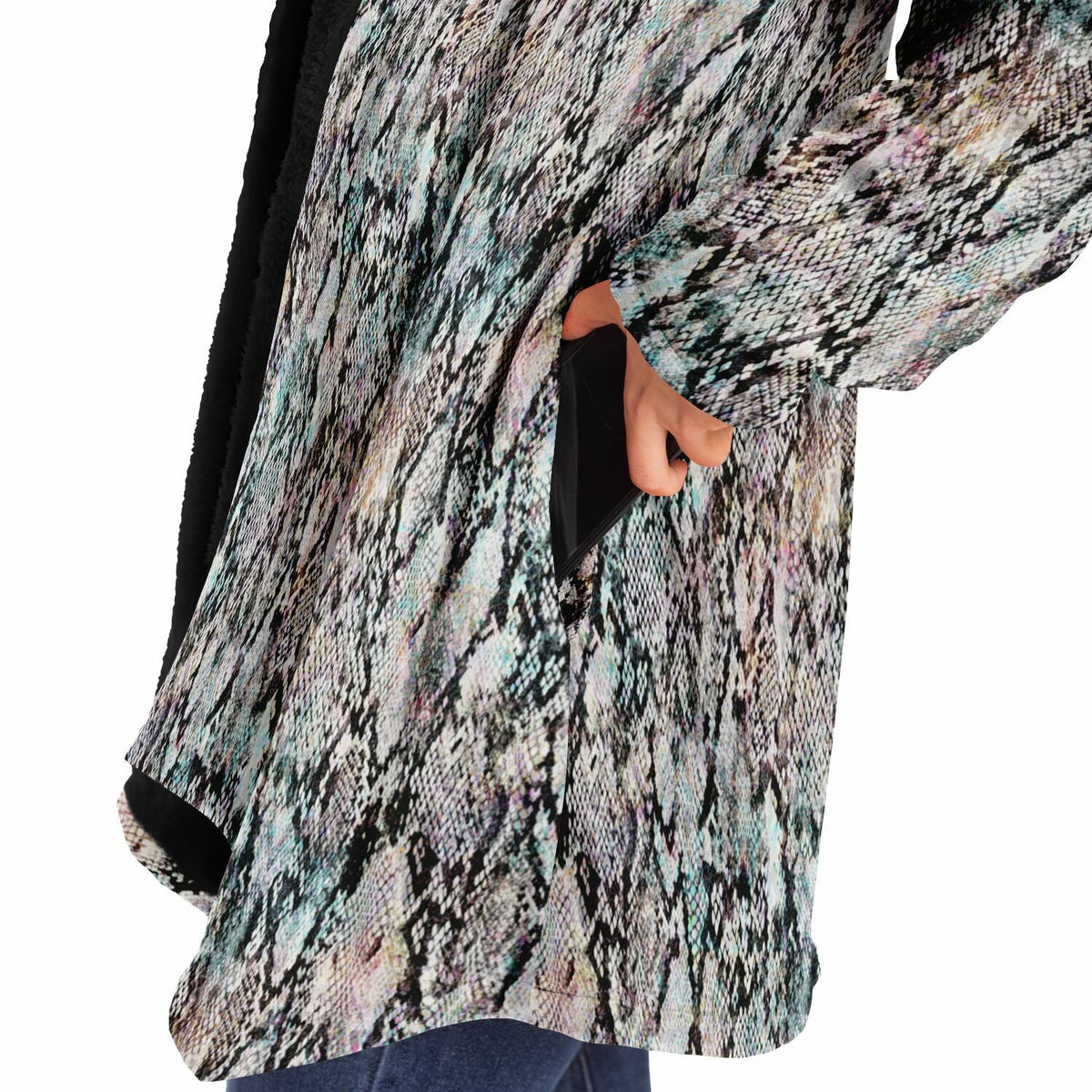 Prism Python Cuddle Cloak | Unisex Minky Sherpa Hooded Coat | Women and Mens Festival Coat | Mountain Fashion | Microfleece Cloak - AOP | Wiccan Center