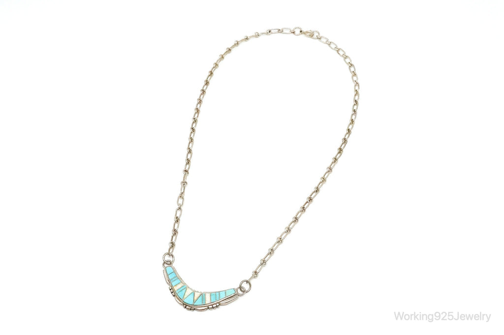 Vintage Native American Turquoise Opal Inlay Sterling Silver Necklace | Jewelry > Necklaces > Pendants | Wiccan Center