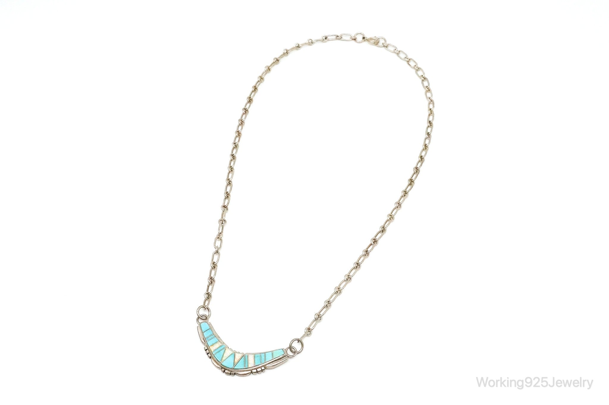 Vintage Native American Turquoise Opal Inlay Sterling Silver Necklace | Jewelry > Necklaces > Pendants | Wiccan Center