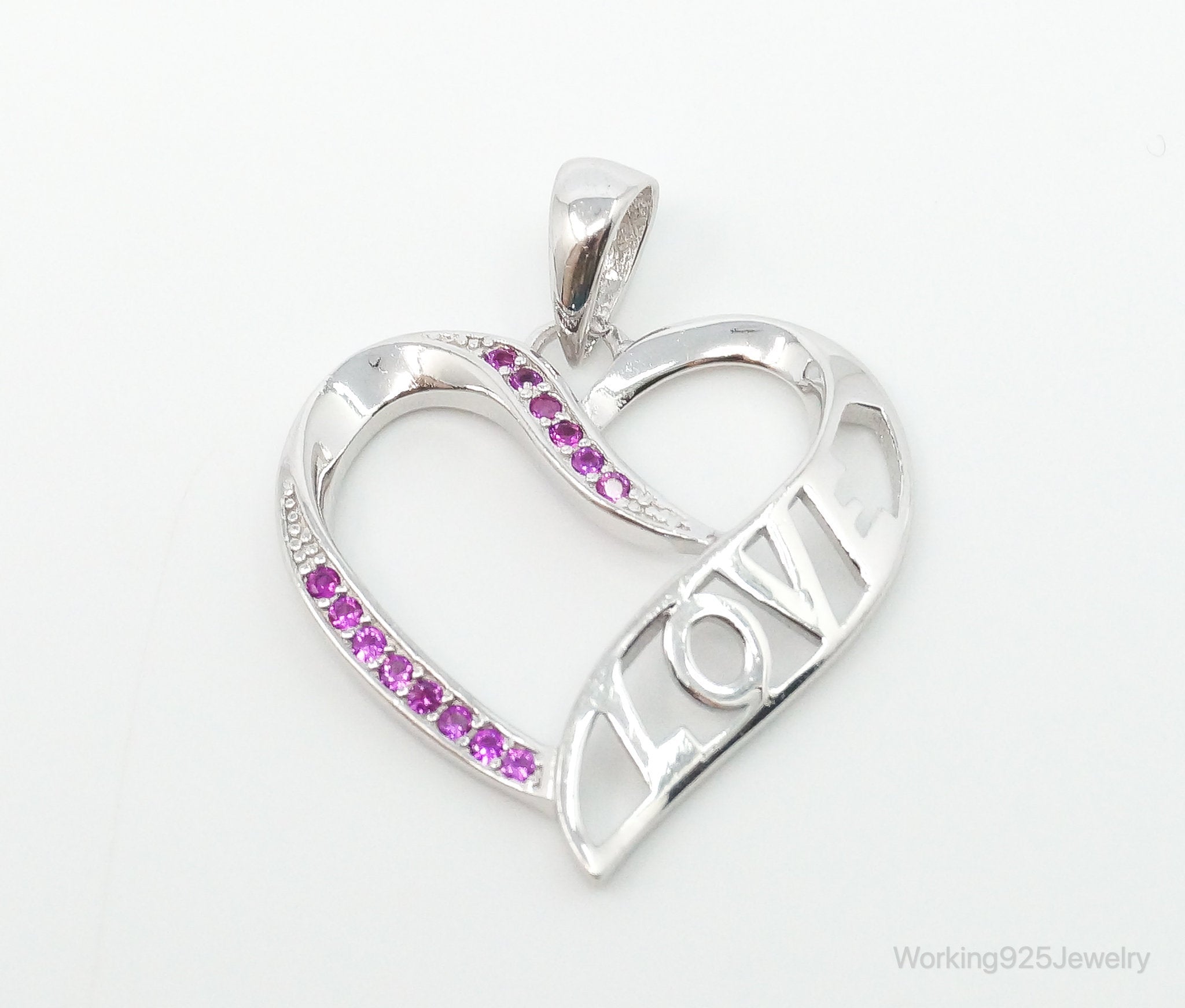 Vintage Open Heart Pink Cubic Zirconia Sterling Silver Necklace Pendant | Jewelry > Necklaces > Pendants | Wiccan Center