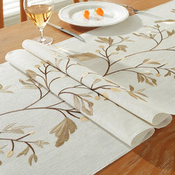 Cotton Linen Embroidered Table Runner, Willow Leaf Table Runners, Rustic Farmhouse Table Runner for Dining Parties Wedding Decor | Table Runner | Wiccan Center