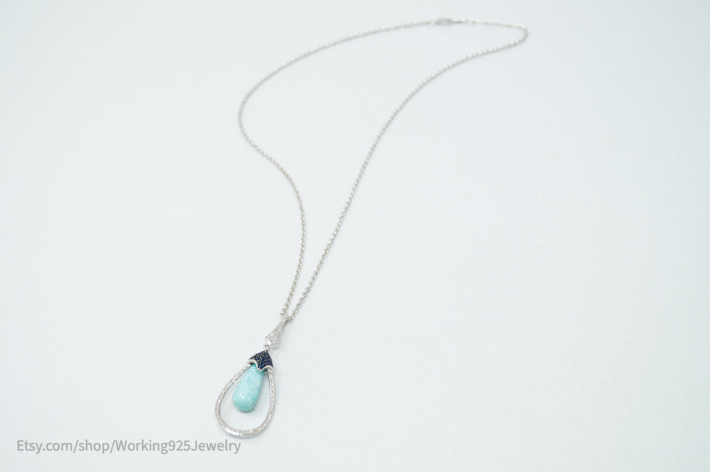 Vtg Designer RPG Ocean Blue Larimar Sapphire Diamond Sterling Silver Necklace | Jewelry > Necklaces > Pendants | Wiccan Center
