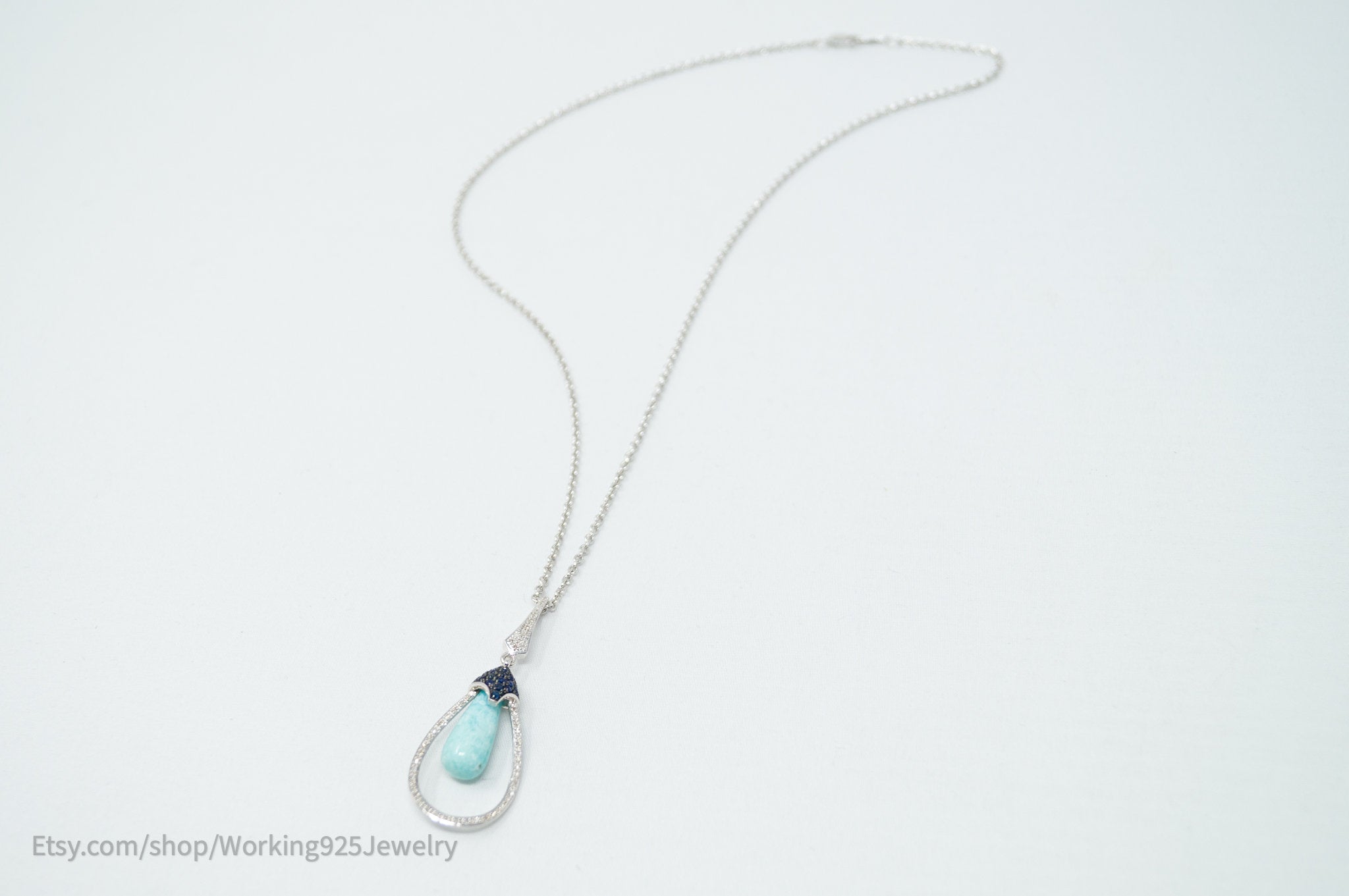 Vtg Designer RPG Ocean Blue Larimar Sapphire Diamond Sterling Silver Necklace | Jewelry > Necklaces > Pendants | Wiccan Center