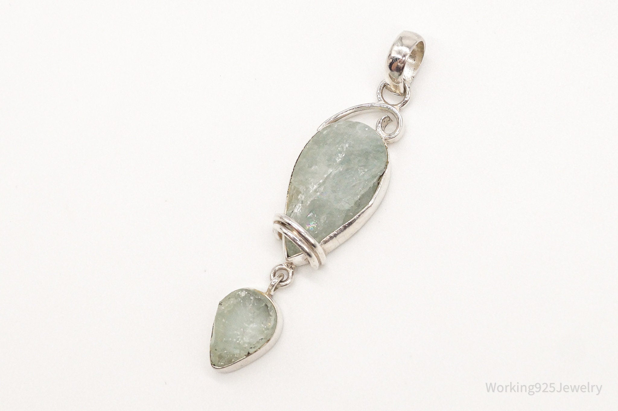 Vintage Designer SJ Large Green Calcite Sterling Silver Pendant | Jewelry > Necklaces > Pendants | Wiccan Center