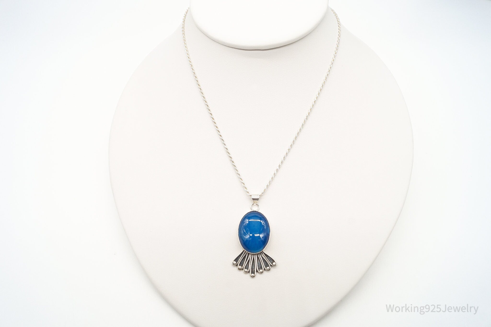 Vintage Deep Blue Chalcedony Sterling Silver Necklace | Jewelry > Necklaces > Pendants | Wiccan Center