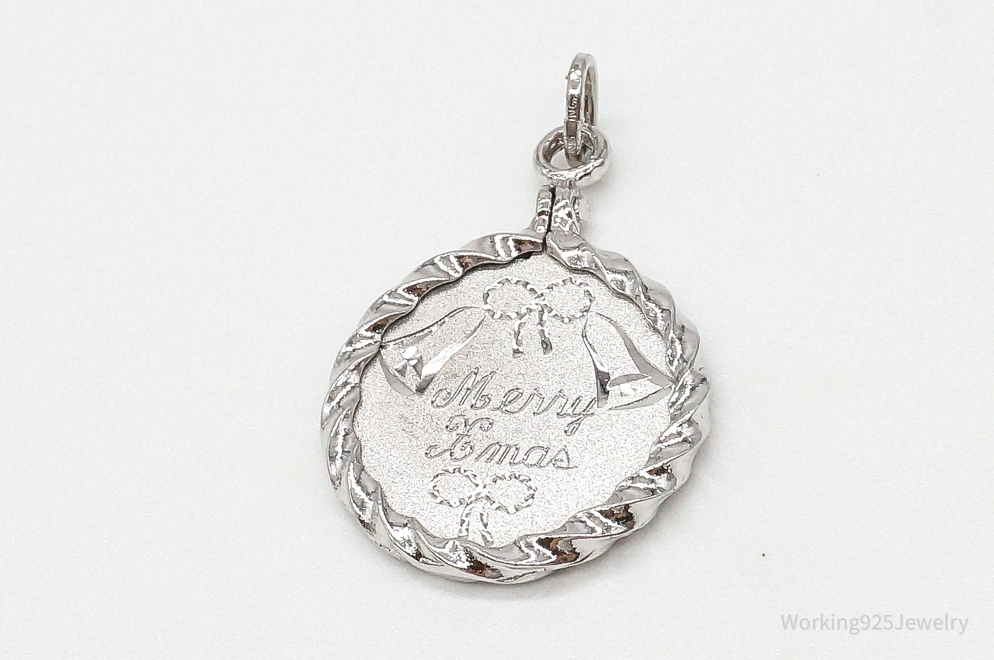 Vintage "Merry Xmas" Etched Bells Sterling Silver Pendant | Jewelry > Necklaces > Pendants | Wiccan Center