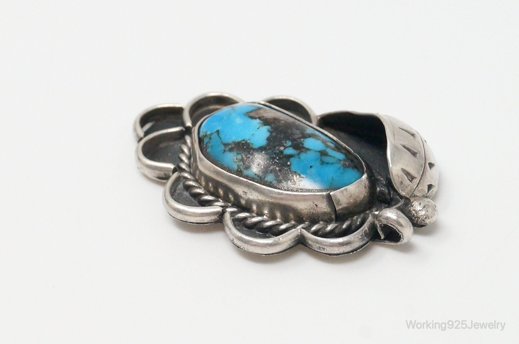 Large Vintage Native American Unsigned Turquoise Sterling Silver Pendant | Jewelry > Necklaces > Pendants | Wiccan Center