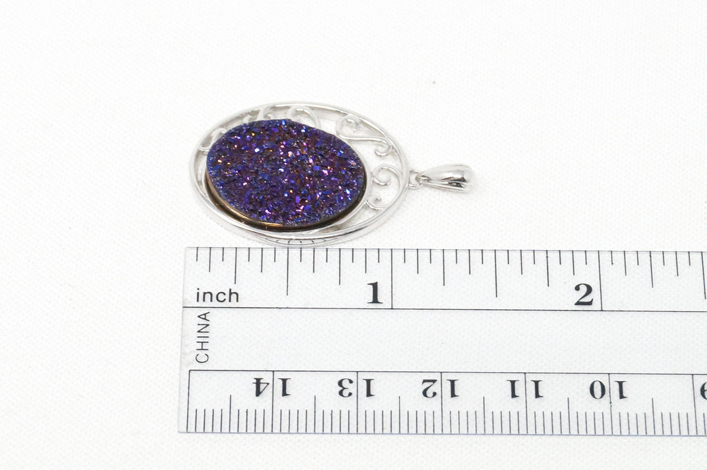 Vintage Designer TGGC Purple Druzy Quartz Art Deco Style Sterling Silver Pendant | Jewelry > Necklaces > Pendants | Wiccan Center