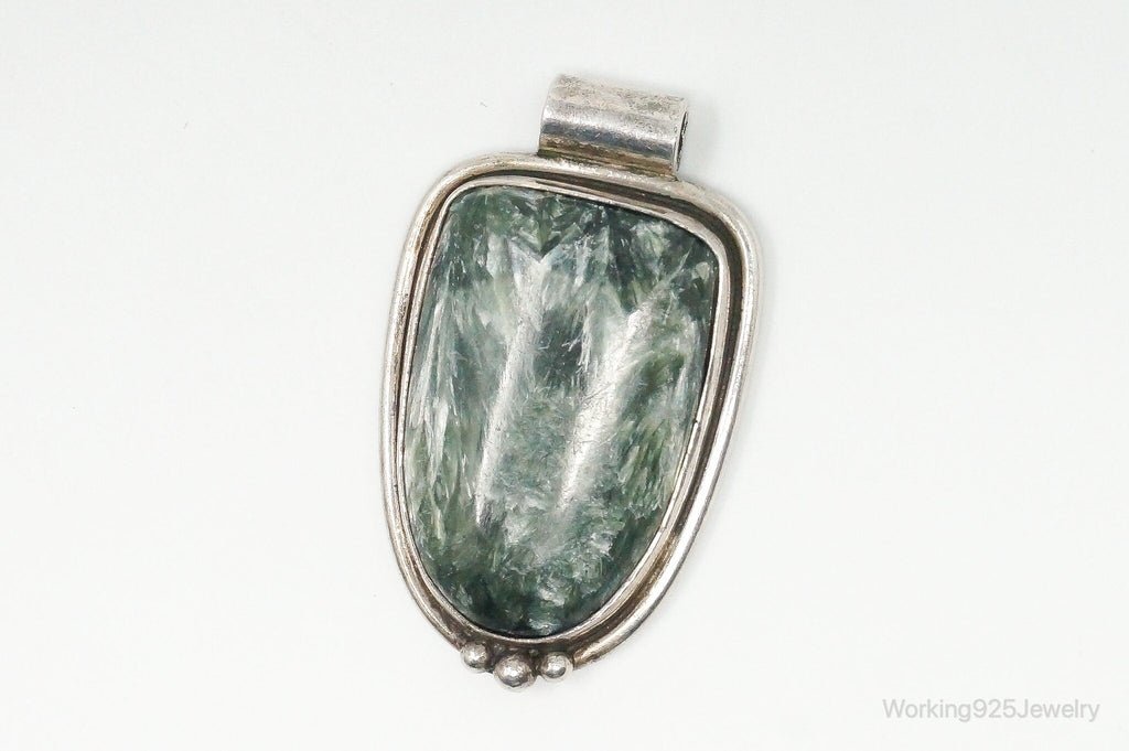 Vintage Large Green Seraphinite Sterling Silver Necklace Pendant | Jewelry > Necklaces > Pendants | Wiccan Center