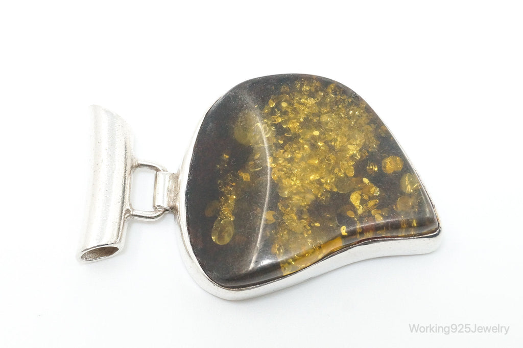 Large Vintage Amber Modernist Sterling Silver Necklace Pendant | Jewelry > Necklaces > Pendants | Wiccan Center