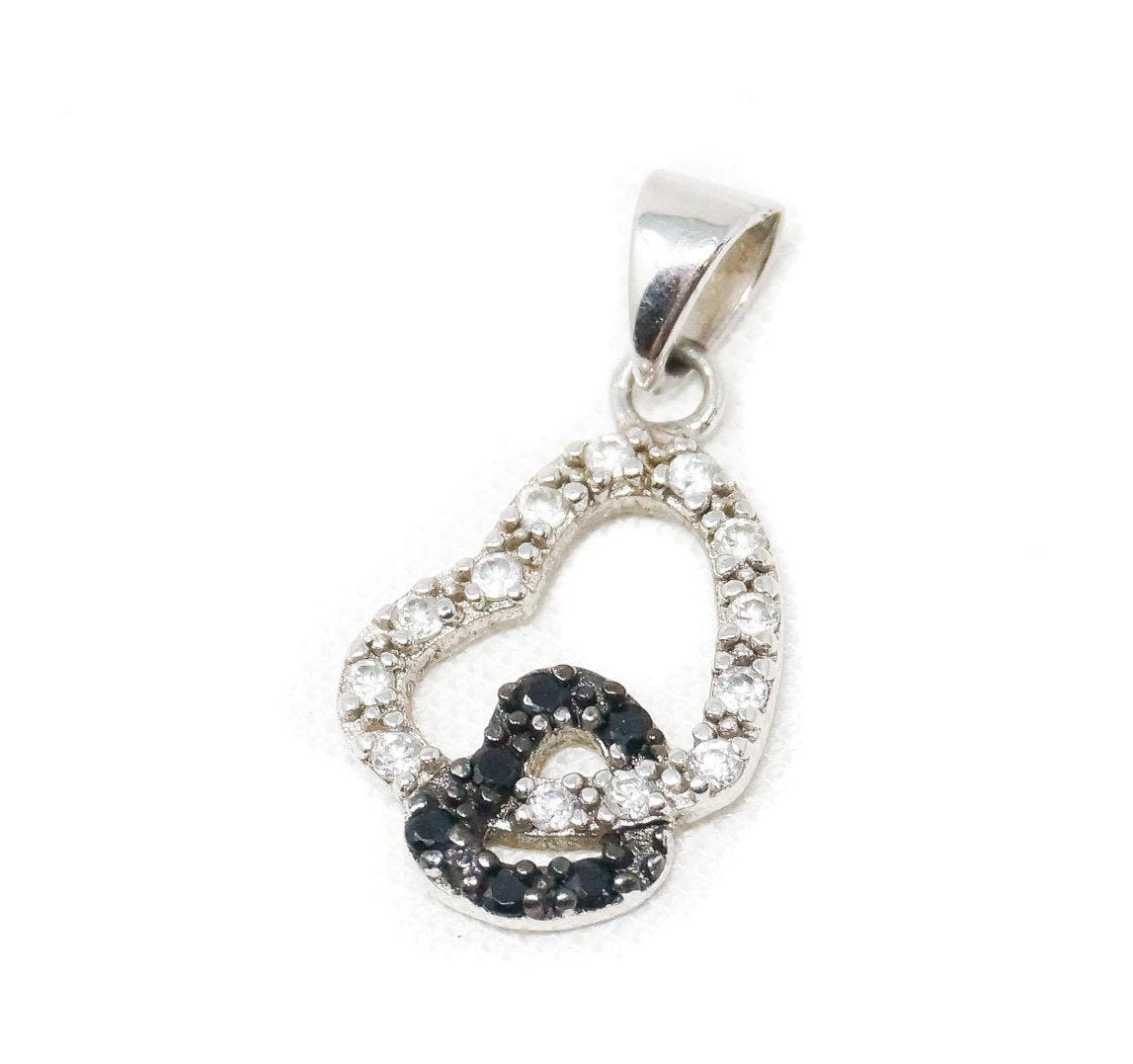Vintage Open Heart CZ Black Onyx Accented Sterling Silver Necklace Pendant | Jewelry > Necklaces > Pendants | Wiccan Center