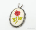 Vintage Painted Rose Bone Southwestern Sterling Silver Pendant | Jewelry > Necklaces > Pendants | Wiccan Center