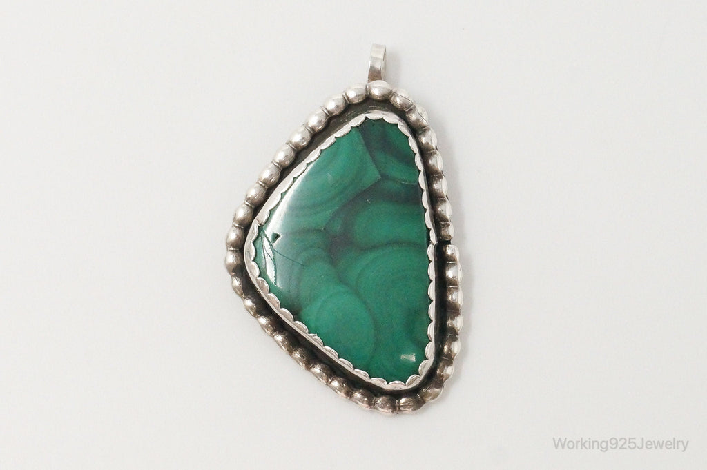 Large Vintage Native American Unsigned Malachite Sterling Silver Pendant | Jewelry > Necklaces > Pendants | Wiccan Center