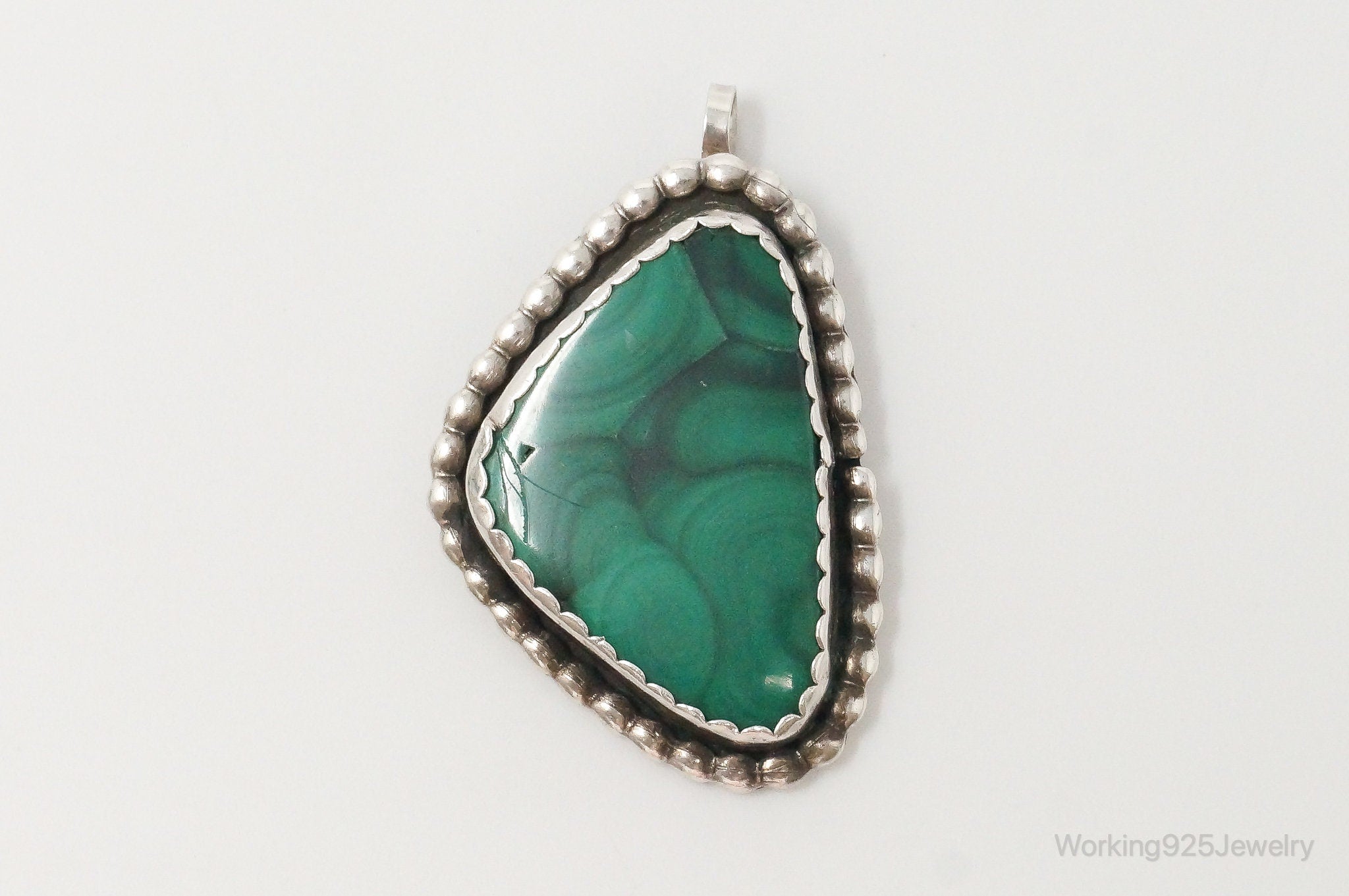 Large Vintage Native American Unsigned Malachite Sterling Silver Pendant | Jewelry > Necklaces > Pendants | Wiccan Center