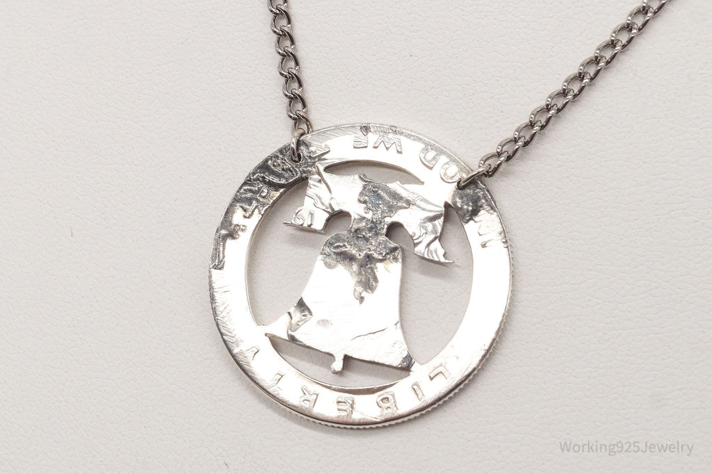 Vintage Half Dollar Coin Cut Out Pendant Silver Chain Necklace | Jewelry > Necklaces > Pendants | Wiccan Center