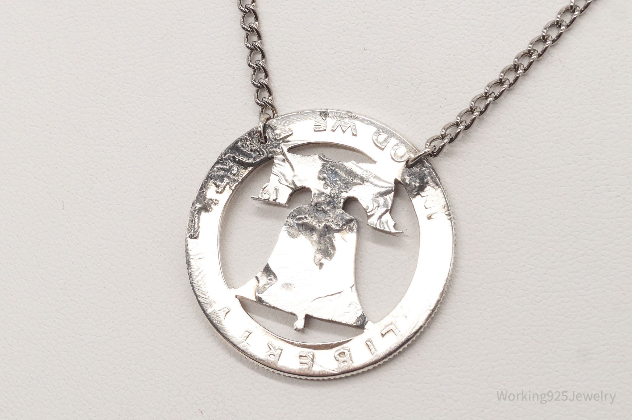 Vintage Half Dollar Coin Cut Out Pendant Silver Chain Necklace | Jewelry > Necklaces > Pendants | Wiccan Center