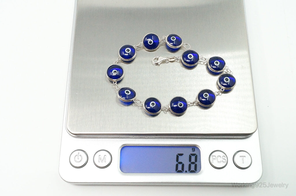 Vintage Blue Glass Eye Sterling Silver Link Bracelet | Jewelry > Bracelets | Wiccan Center
