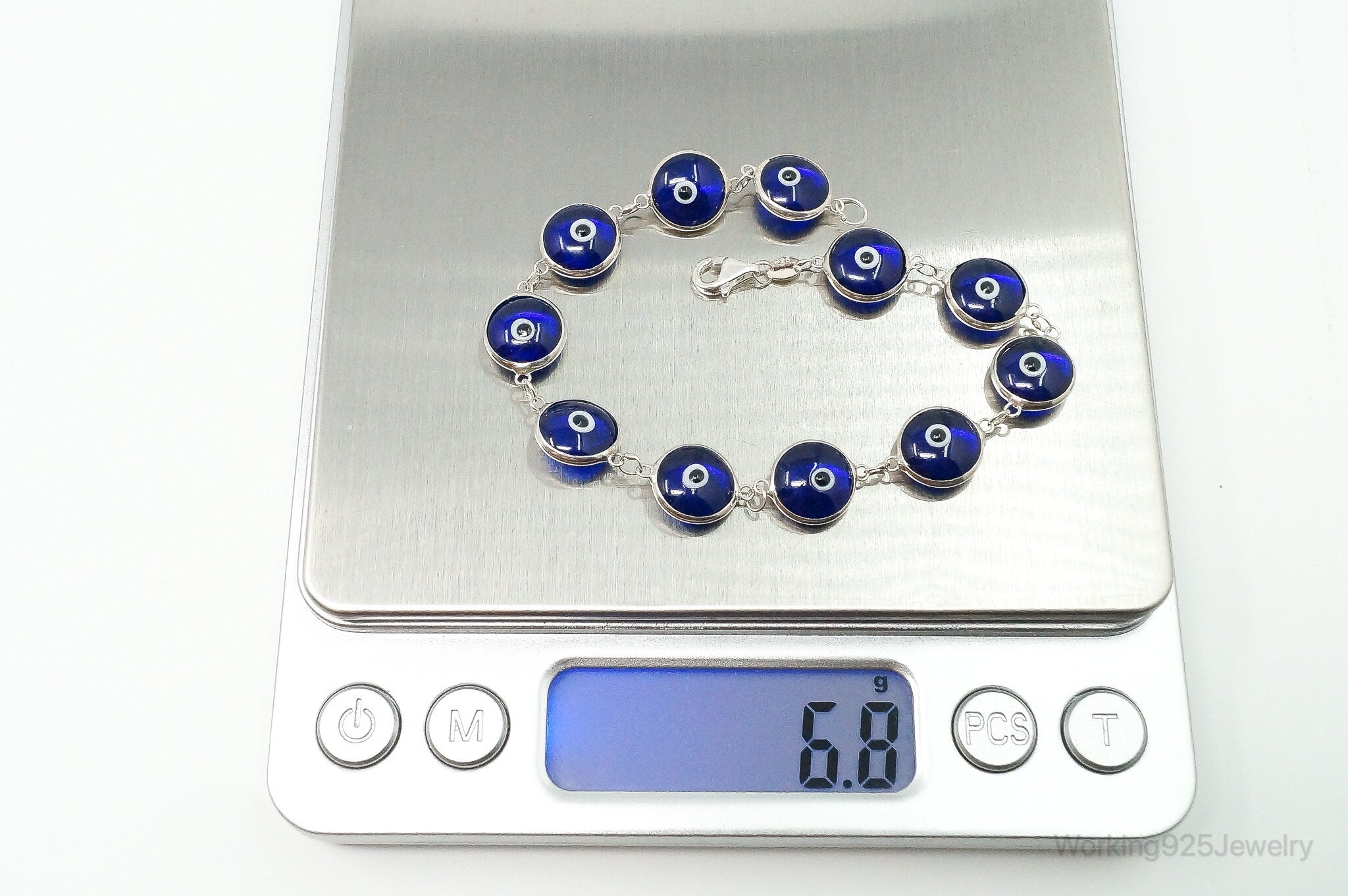 Vintage Blue Glass Eye Sterling Silver Link Bracelet | Jewelry > Bracelets | Wiccan Center