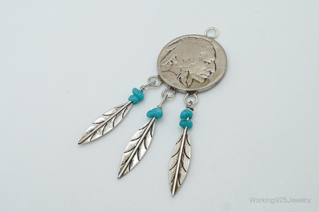 Vintage Native American Made Buffalo Nickel Turquoise Sterling Silver Pendant | Jewelry > Necklaces > Pendants | Wiccan Center