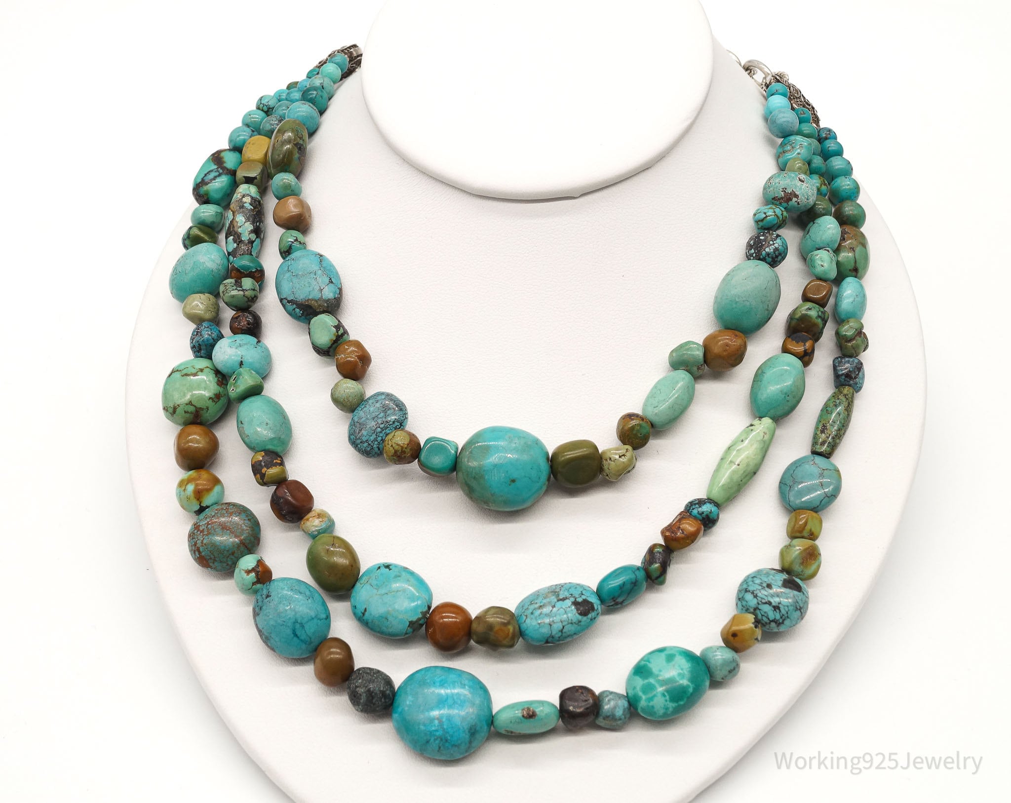 Vintage Designer BJ Mixed Type Turquoise Bead Sterling Silver Necklace 20" | Jewelry > Necklaces | Wiccan Center