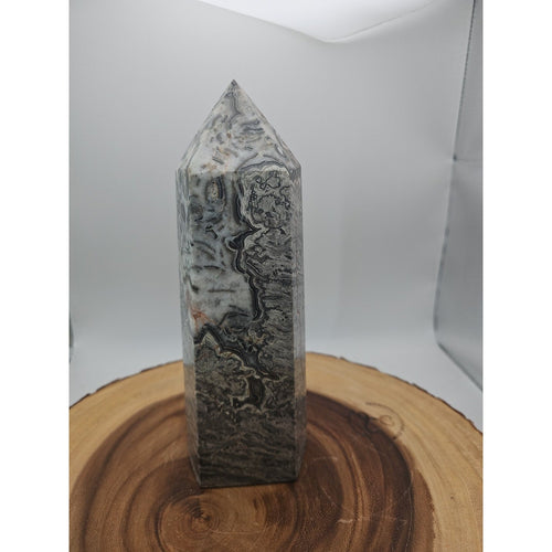 3.69LB 1Pcs Natural Gray Crazy Lace Jasper Crystal Point Tower Healing | Crystal Points & Towers | Wiccan Center