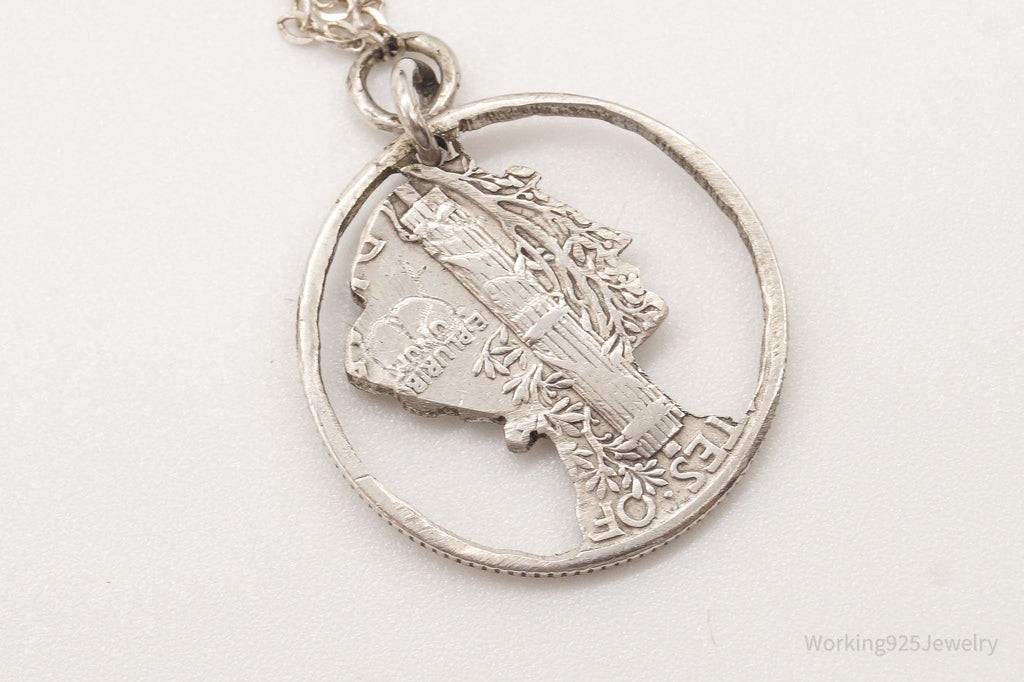 Vintage 1944 Mercury Dime Coin Cut Out Pendant - Sterling Silver Chain Necklace | Jewelry > Necklaces > Pendants | Wiccan Center