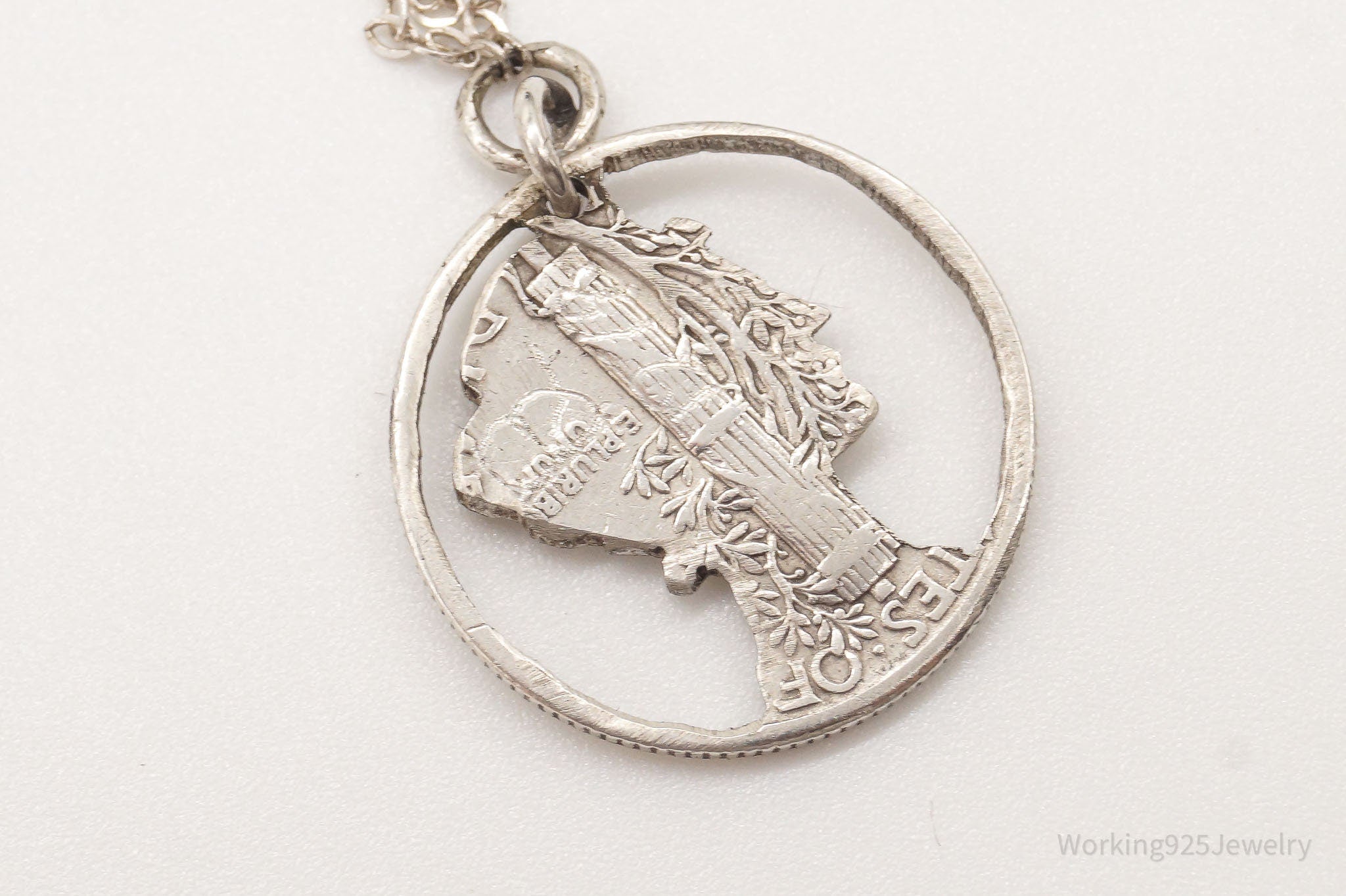 Vintage 1944 Mercury Dime Coin Cut Out Pendant - Sterling Silver Chain Necklace | Jewelry > Necklaces > Pendants | Wiccan Center