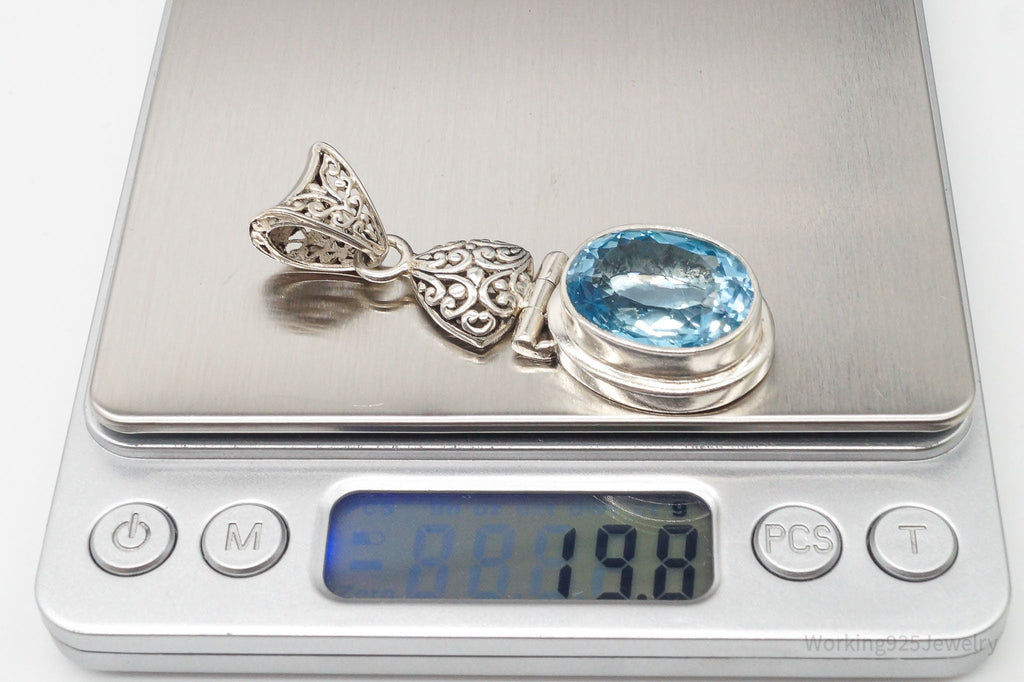Large Vintage Blue Topaz Sterling Silver Necklace Pendant | Jewelry > Necklaces > Pendants | Wiccan Center