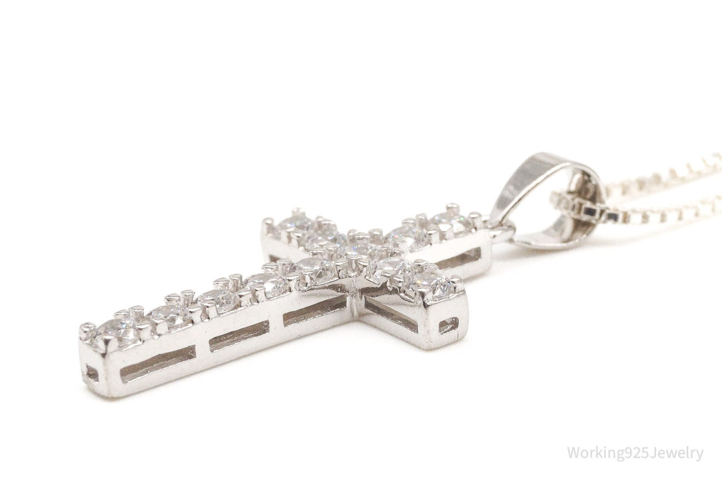 Vintage Cubic Zirconia Cross Sterling Silver Necklace | Jewelry > Necklaces | Wiccan Center