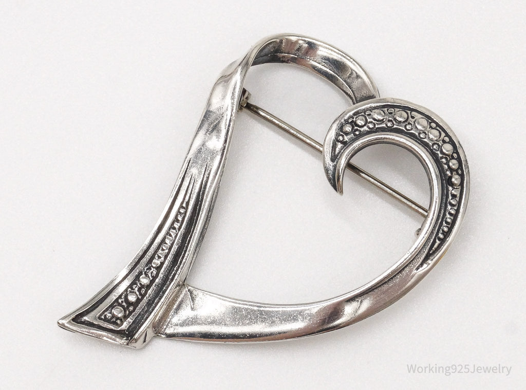 Vintage Open Heart Art Deco Sterling Silver Brooch Pin | Jewelry > Brooches, Pins & Clips | Wiccan Center