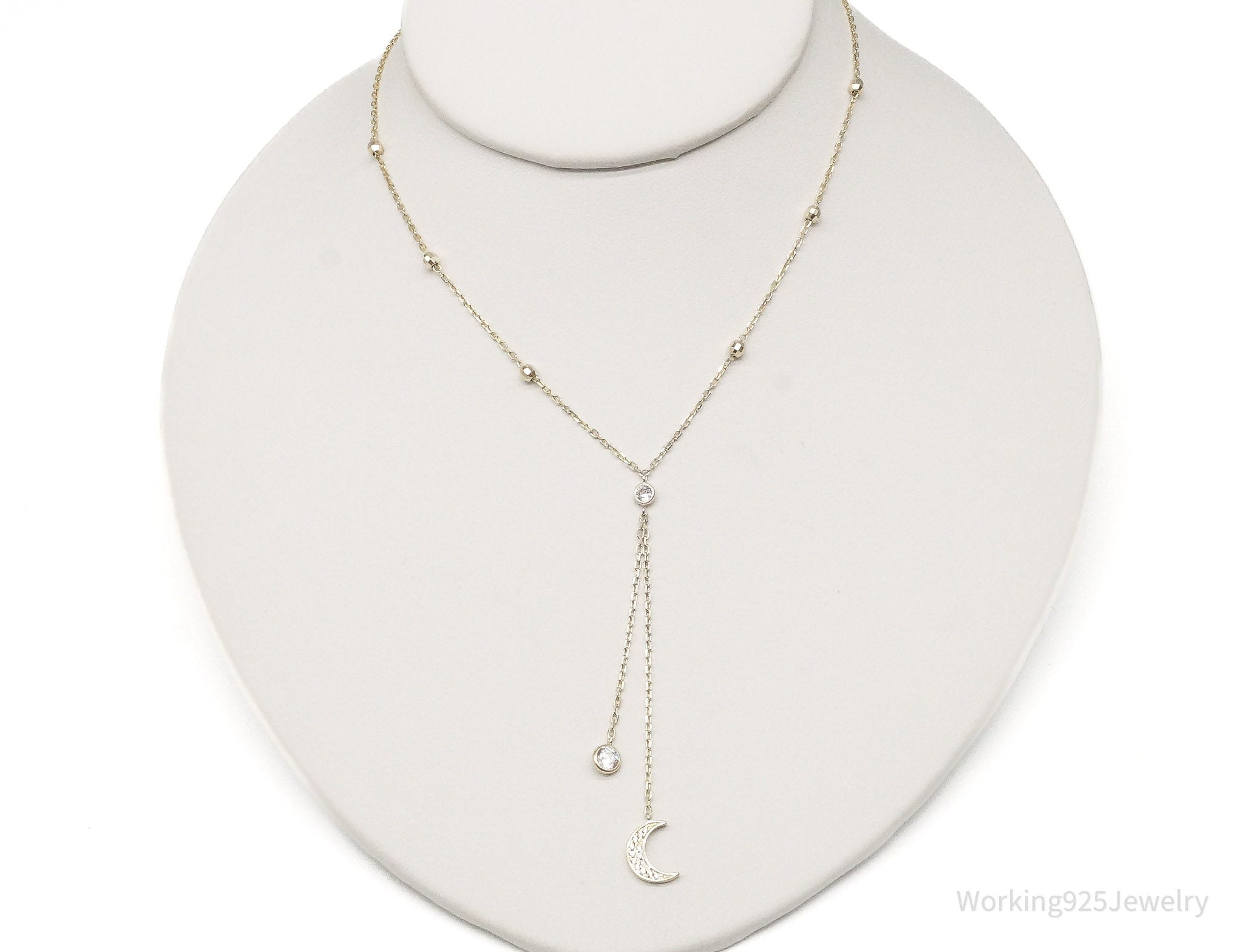 Vintage Cubic Zirconia Moon Charm Sterling Silver Necklace | Jewelry > Necklaces | Wiccan Center